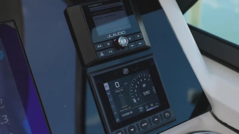  Yacht Photos Pics Control panel of 2023 Boston Whaler 240 Vantage with JL Audio system.