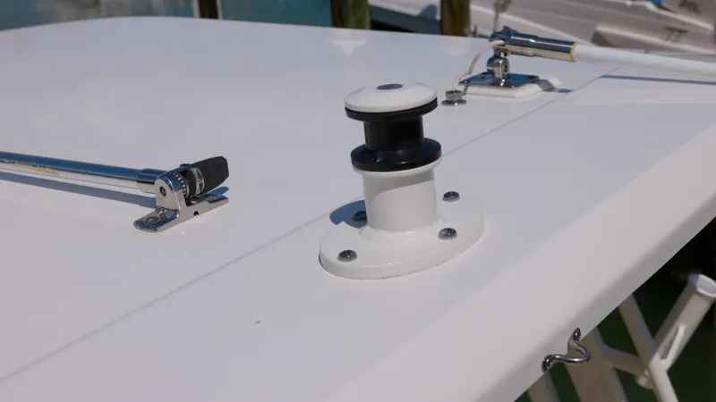  Yacht Photos Pics 2023 Boston Whaler 240 Vantage deck detail with cleat and fittings.