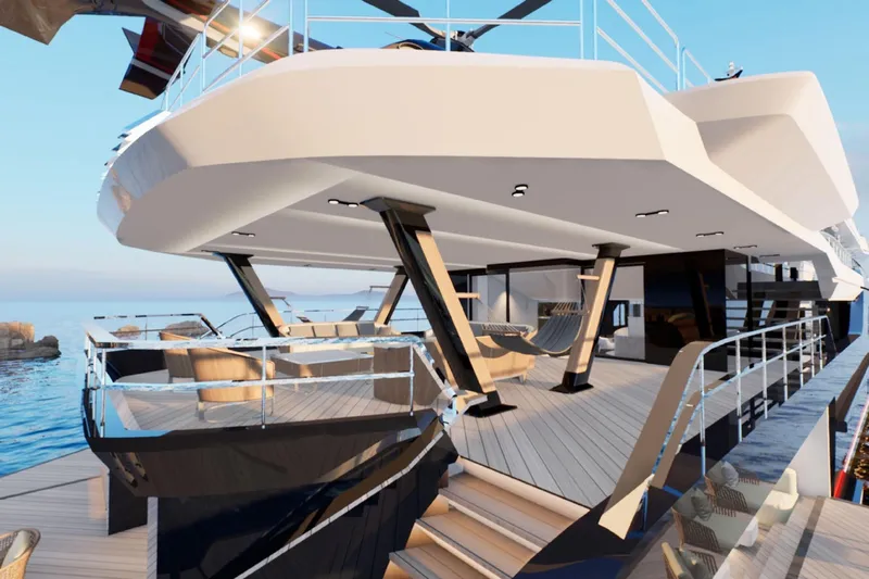  Yacht Photos Pics Luxurious custom yacht deck with modern design, 2026 model, overlooking serene ocean waters.