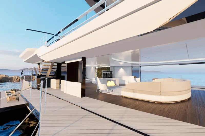  Yacht Photos Pics Luxurious custom yacht interior with modern design, spacious deck, and ocean view, 2026 model.