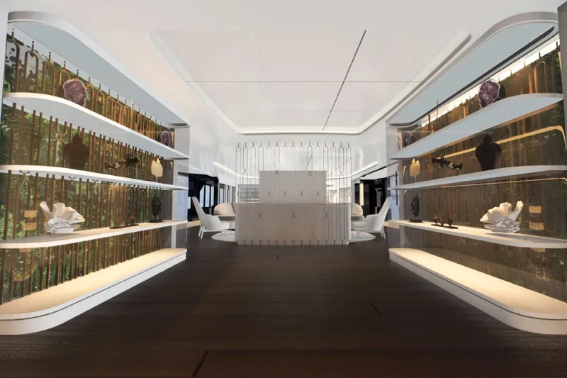  Yacht Photos Pics Futuristic interior design with elegant shelving and modern decor, 2026 custom model.