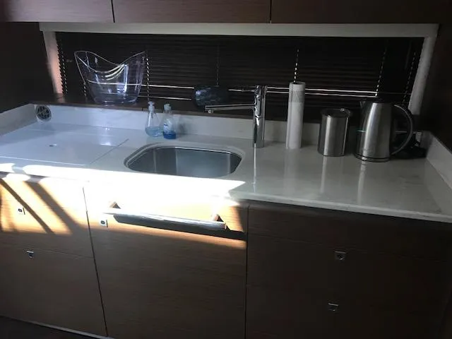 My Marilyn Yacht Photos Pics Modern kitchen area in a 2013 Sea Ray 470 Sundancer yacht.