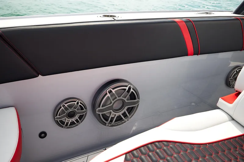  Yacht Photos Pics 2025 Midnight Express 37' Open boat interior with speakers and stylish seating.