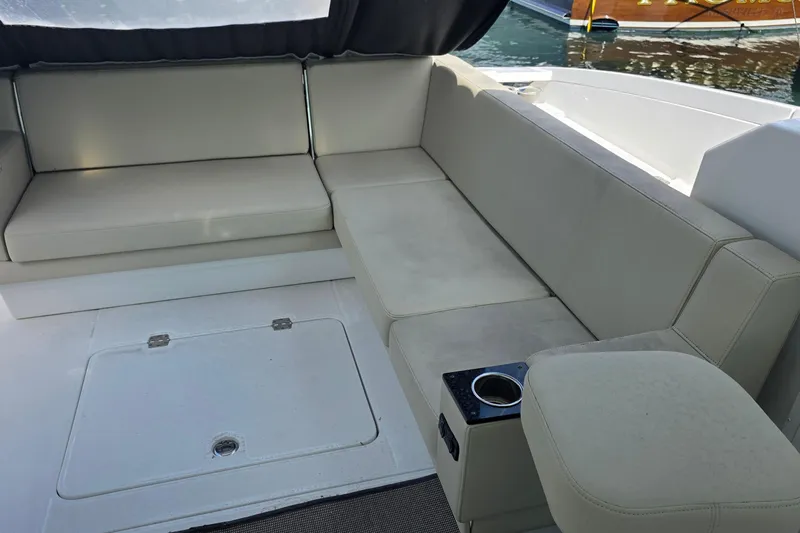  Yacht Photos Pics Luxurious seating area on a 2017 Monterey 360 Sport Coupe boat.