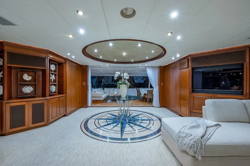 La Sirena Yacht Photos Pics Luxurious interior of 2000 Christensen 141 Raised Pilothouse yacht with elegant decor and modern furnishings.