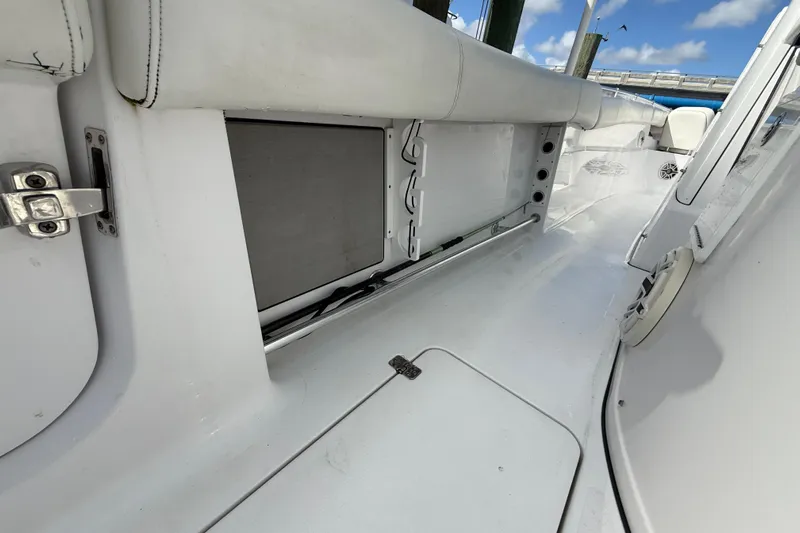  Yacht Photos Pics 2020 Sportsman Open 352 Center Console interior with storage compartment and seating.