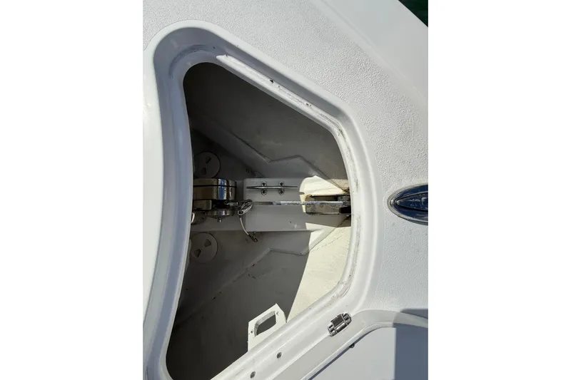  Yacht Photos Pics 2020 Sportsman Open 352 Center Console anchor compartment, showcasing storage and hardware details.