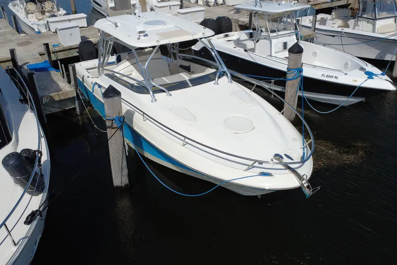  Yacht Photos Pics 2008 Hydra-Sports Vector 3300 VX boat docked at marina.