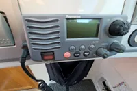 Raymarine radio system on 2008 Nimbus 27 Nova S boat dashboard.