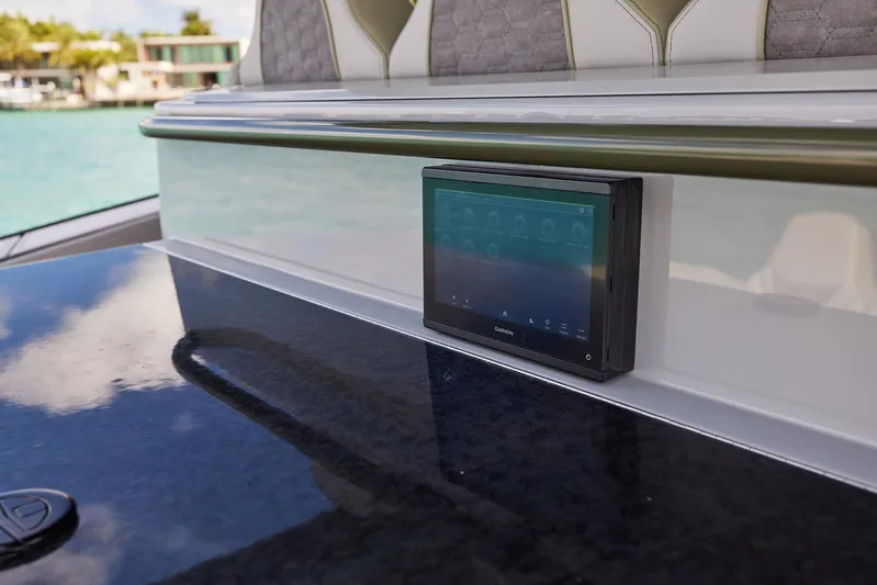  Yacht Photos Pics Touchscreen control panel on 2025 Midnight Express 52' Vitesse yacht interior.