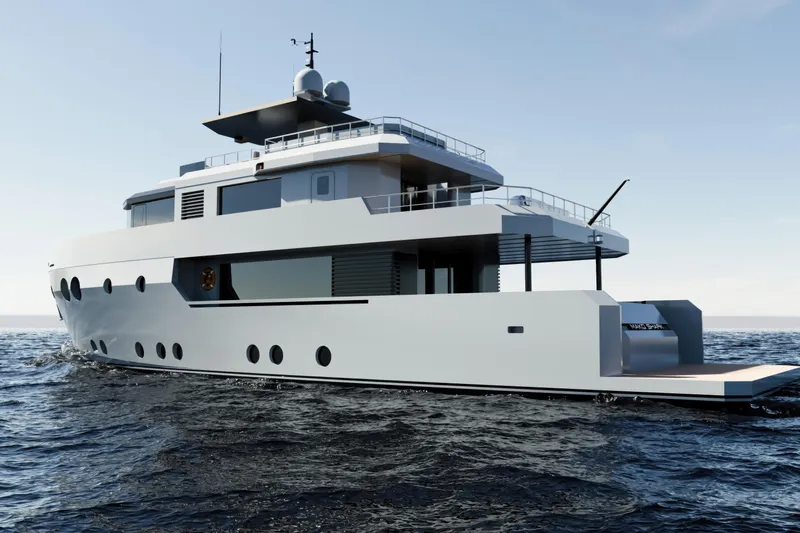 Mako Shark Yacht Photos Pics Modern 2027 yacht by Tufan and Brothers Yachting Co on open sea.