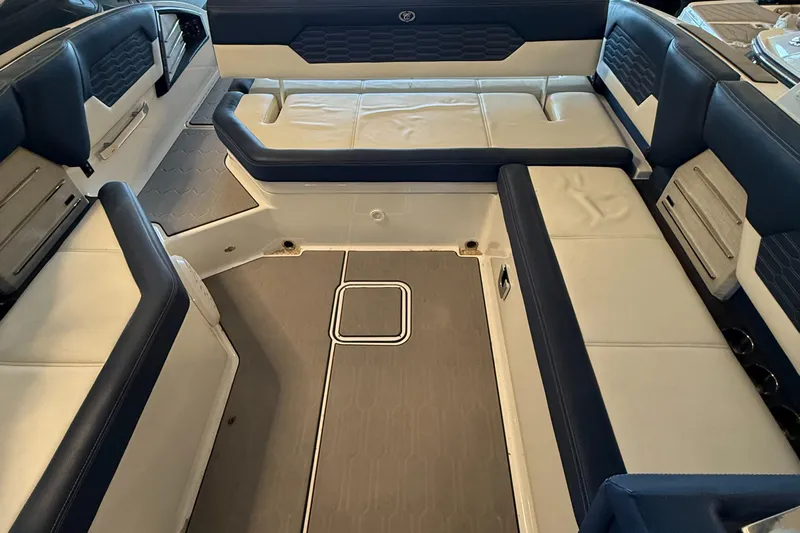  Yacht Photos Pics Interior of 2020 Cobalt A29 boat with luxurious seating and modern design.