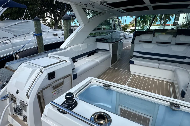  Yacht Photos Pics 2023 Formula 430 All Sport Crossover boat interior with luxurious seating and modern amenities.