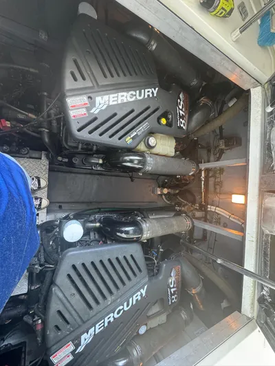  Yacht Photos Pics Engine room of a 2001 Sea Ray 380 Sundancer with twin Mercury engines.