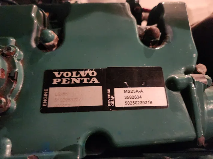 Vivace 1 Yacht Photos Pics Volvo Penta engine label on a 2002 Hallberg-Rassy 36 MKII sailboat.