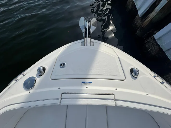  Yacht Photos Pics Bow of 2019 Sea Ray SLX 310 boat docked by water.
