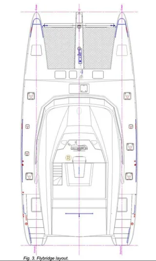  Yacht Photos Pics Flybridge layout of 2018 Sunreef 62 catamaran, top view schematic.