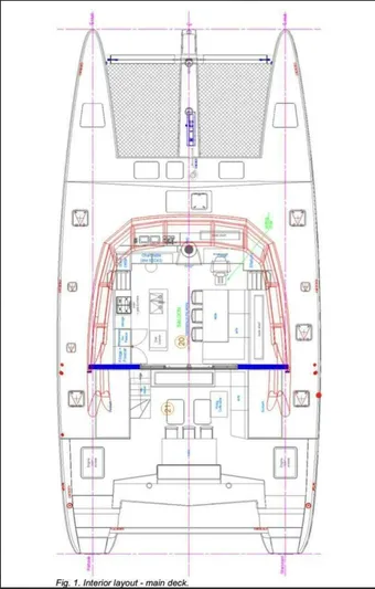  Yacht Photos Pics Interior layout of 2018 Sunreef 62 catamaran, main deck design blueprint.