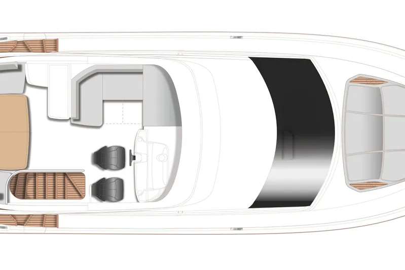  Yacht Photos Pics Top view layout of 2024 Princess F45 yacht, showcasing seating and helm areas.