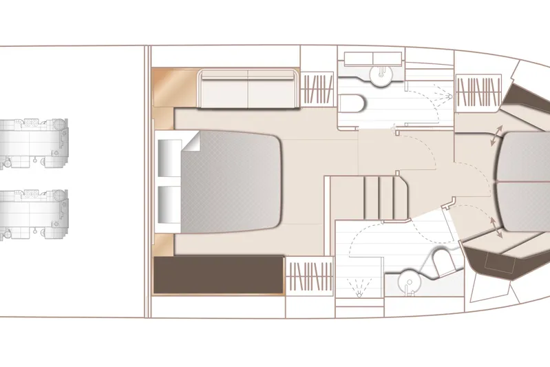  Yacht Photos Pics 2024 Princess F45 yacht interior layout with bedrooms, bathrooms, and engine room.
