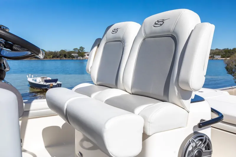  Yacht Photos Pics 2023 ShearWater 260 SS Carolina boat seats with scenic water backdrop.