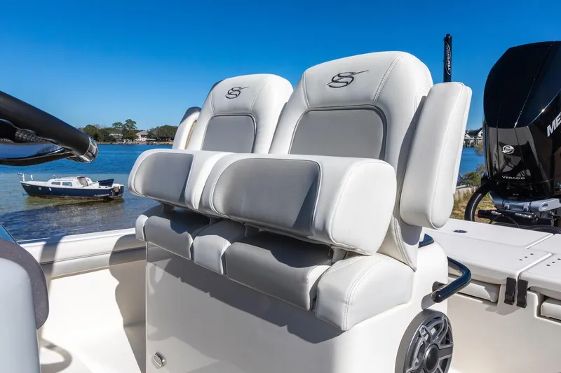  Yacht Photos Pics 2023 ShearWater 260 SS Carolina boat seats with scenic water backdrop.