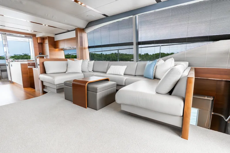Mamu Yacht Photos Pics Luxurious interior of 2018 Princess F-68 yacht with modern seating and elegant design.