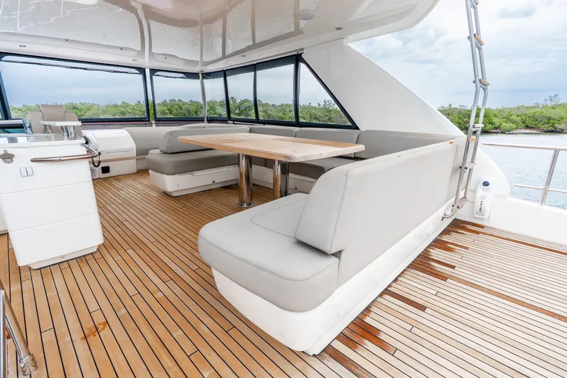 Mamu Yacht Photos Pics Luxurious 2018 Princess F-68 yacht interior with elegant seating and wooden flooring.