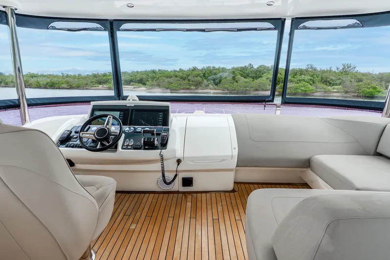 Mamu Yacht Photos Pics Luxurious 2018 Princess F-68 yacht helm with modern controls and panoramic view.