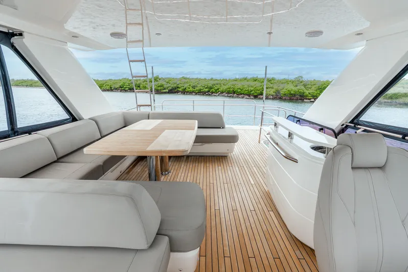 Mamu Yacht Photos Pics Luxurious 2018 Princess F-68 yacht interior with elegant seating and scenic water view.