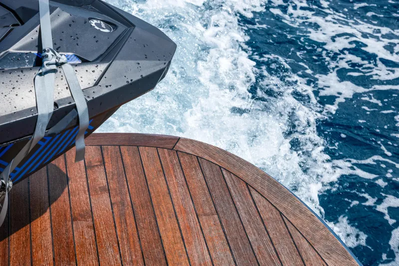  Yacht Photos Pics 2024 Solaris Power 44 Open yacht deck with ocean waves in the background.