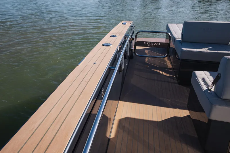  Yacht Photos Pics 2025 Pardo Yachts P43 deck with seating, sleek design, and water view.