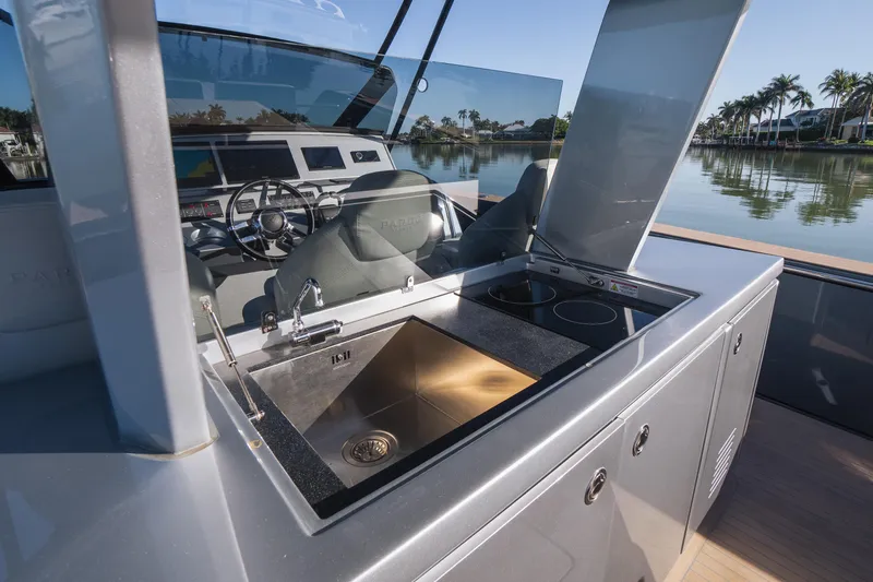  Yacht Photos Pics 2025 Pardo Yachts P43 luxury yacht kitchen with sleek design and modern amenities.