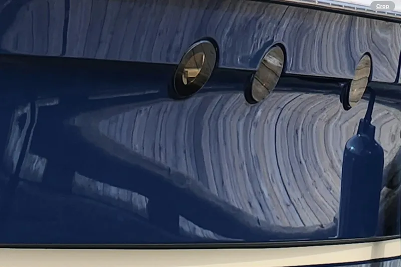  Yacht Photos Pics Close-up of blue Ranger Tugs R-29 S yacht, 2023 model.