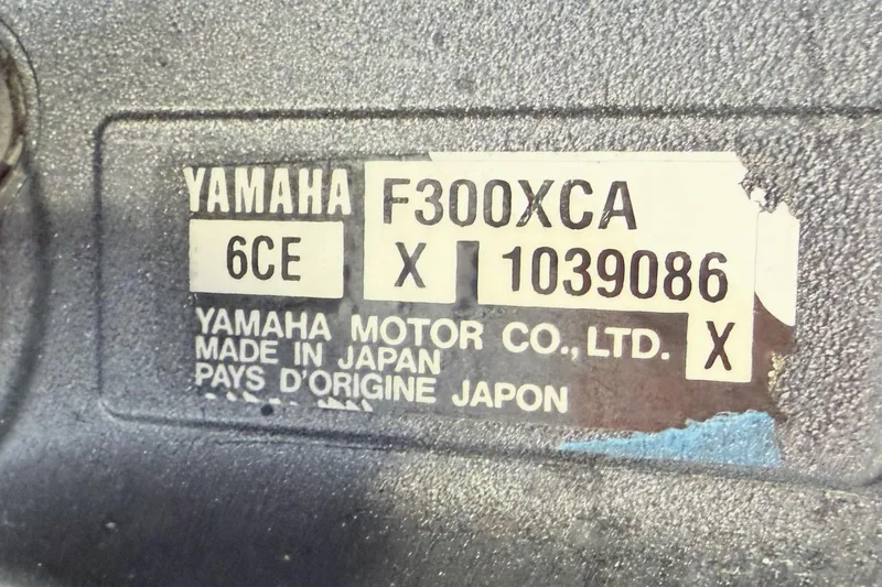  Yacht Photos Pics Yamaha F300XCA engine label on 2017 Pursuit DC 295 Dual Console boat.