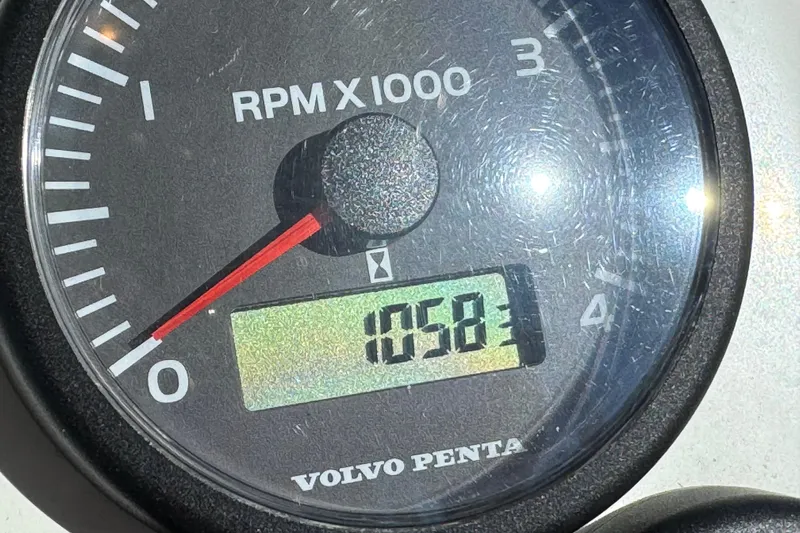  Yacht Photos Pics Close-up of a Volvo Penta RPM gauge on a 2005 Ocean Sport Roamer 30 boat.