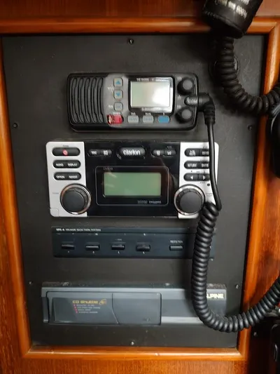 Trinity Yacht Photos Pics Control panel with radio and CD player on a 1997 Hylas 46 yacht.