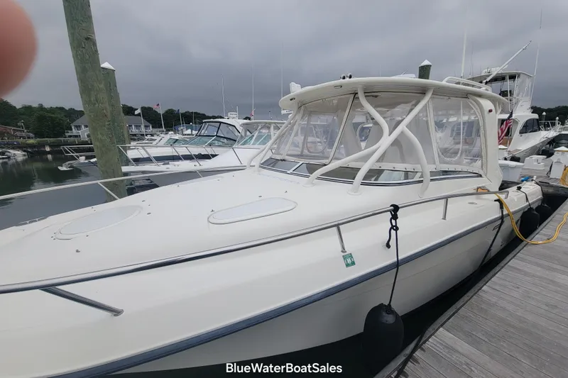  Yacht Photos Pics 2008 Hydra-Sports Vector 3500 VX boat docked at marina, overcast sky.