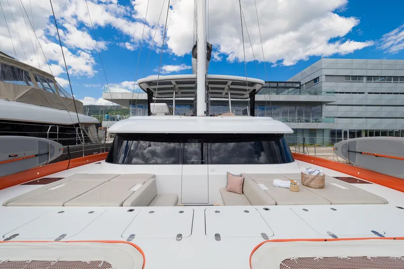 Blessed Yacht Photos Pics 2024 Sunreef 50 A yacht with spacious deck, modern design, and luxurious amenities.