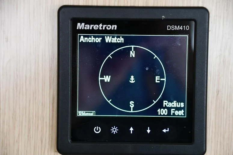 Lil Anna Yacht Photos Pics Maretron DSM410 display showing anchor watch on Fountaine Pajot Mahe 36 Evolution, 2014 model.