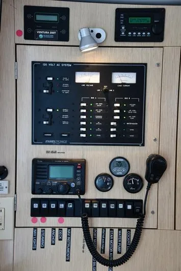 Lil Anna Yacht Photos Pics Electrical control panel on a 2014 Fountaine Pajot Mahe 36 Evolution catamaran.