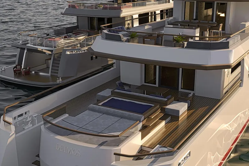 Deimos Yacht Photos Pics Luxurious Aegean Yacht 43m, 2028 model, featuring elegant decks and modern design.