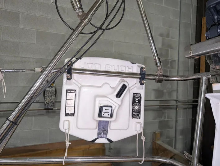 Navicula Yacht Photos Pics Lifesaving equipment on a 2001 J Boats J/46 yacht, mounted on stainless steel frame.