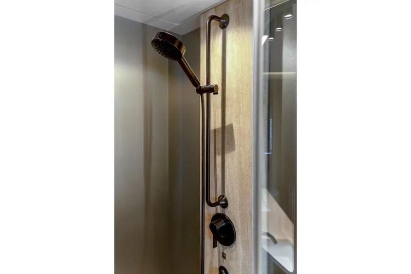 Latitude Yacht Photos Pics Luxurious shower fixture in 2022 Azimut S10 yacht bathroom.