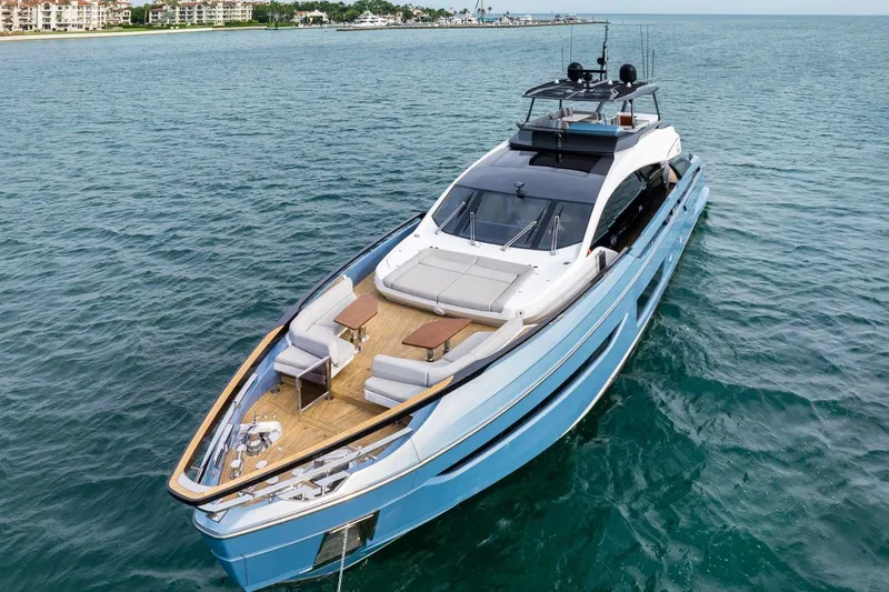 Latitude Yacht Photos Pics Azimut S10 2022 luxury yacht on open water, showcasing sleek design and spacious deck.