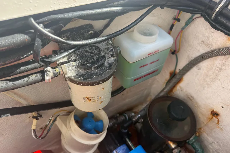  Yacht Photos Pics Engine compartment of 2017 Fountain 38 Sportfish Cruiser with coolant and wiring.