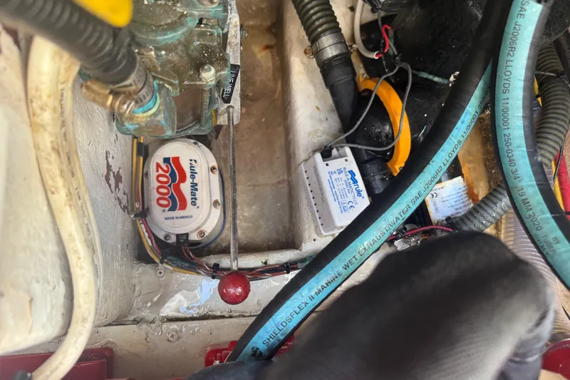  Yacht Photos Pics Engine compartment of 2017 Fountain 38 Sportfish Cruiser with Rule-Mate 2000 bilge pump.