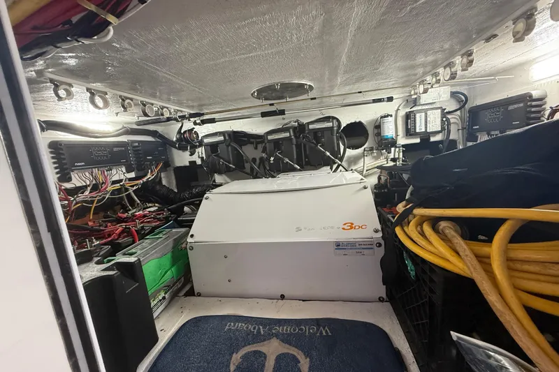  Yacht Photos Pics Engine room of a 2017 Fountain 38 Sportfish Cruiser with wiring and equipment.