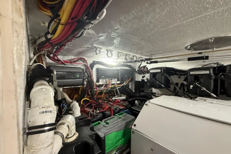  Yacht Photos Pics Engine room of 2017 Fountain 38 Sportfish Cruiser with wiring and equipment.