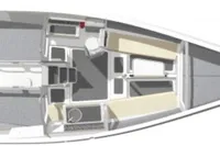 Floor plan of a 2020 Dehler 30 sailboat, showcasing interior layout and design.